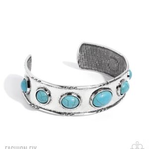 Paparazzi Silver Bracelet with Blue Accents Rustic Road Cuff Western Fashion